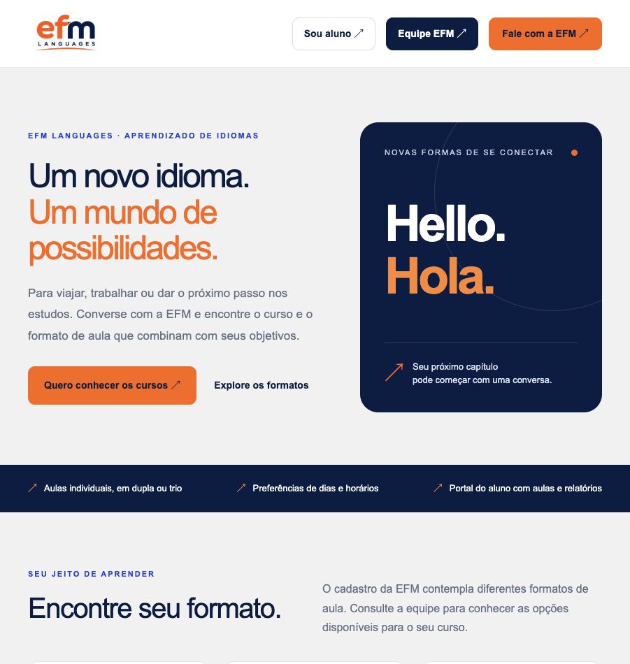 Prévia do site da EFM Languages